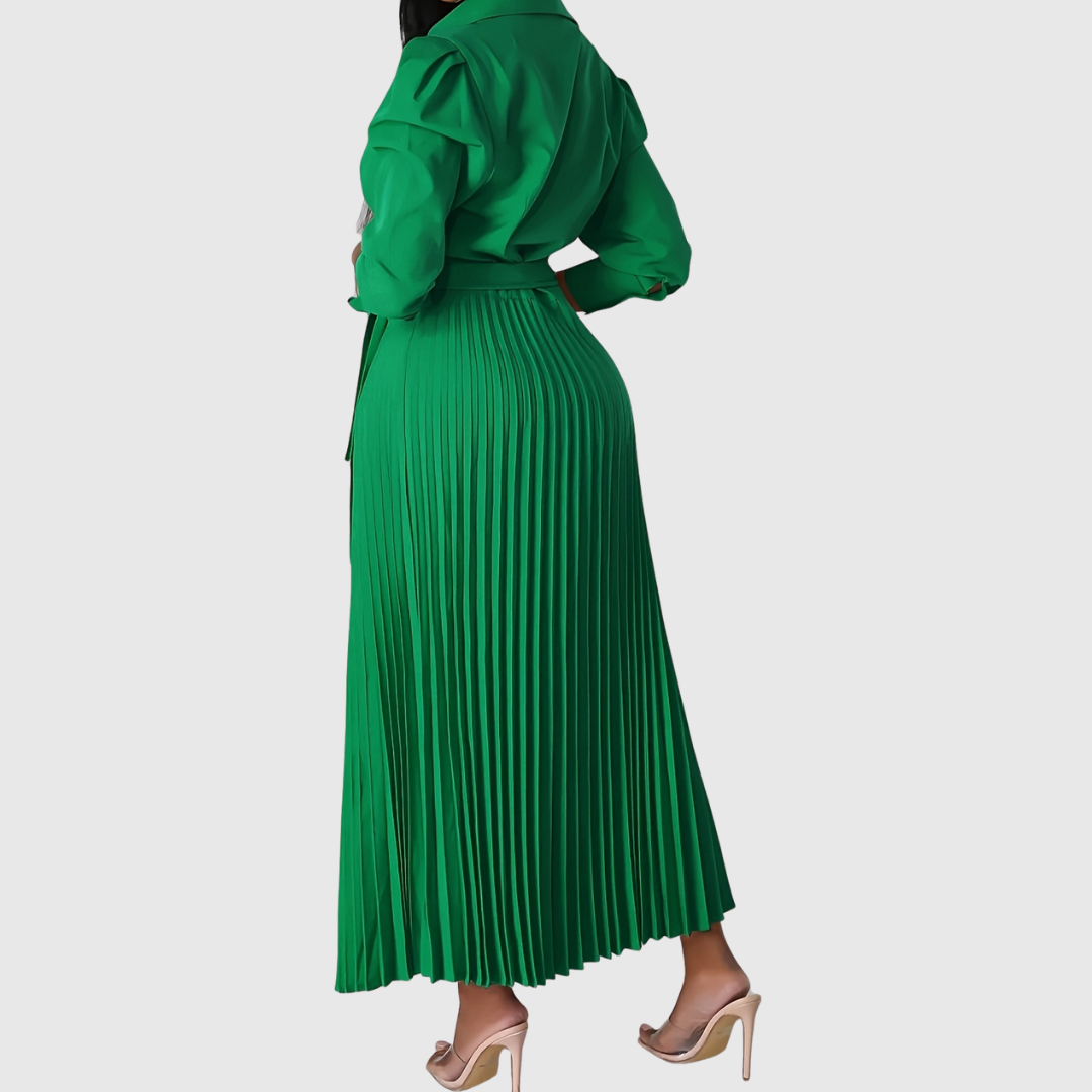 Damen Midikleid V-Ausschnitt Plissiert