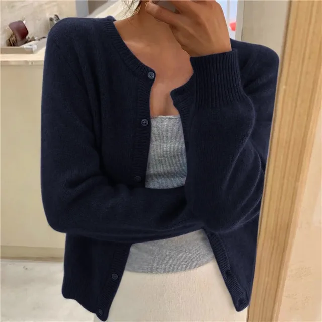 Damen Strickjacke Rundhalsausschnitt Lange Ärmel