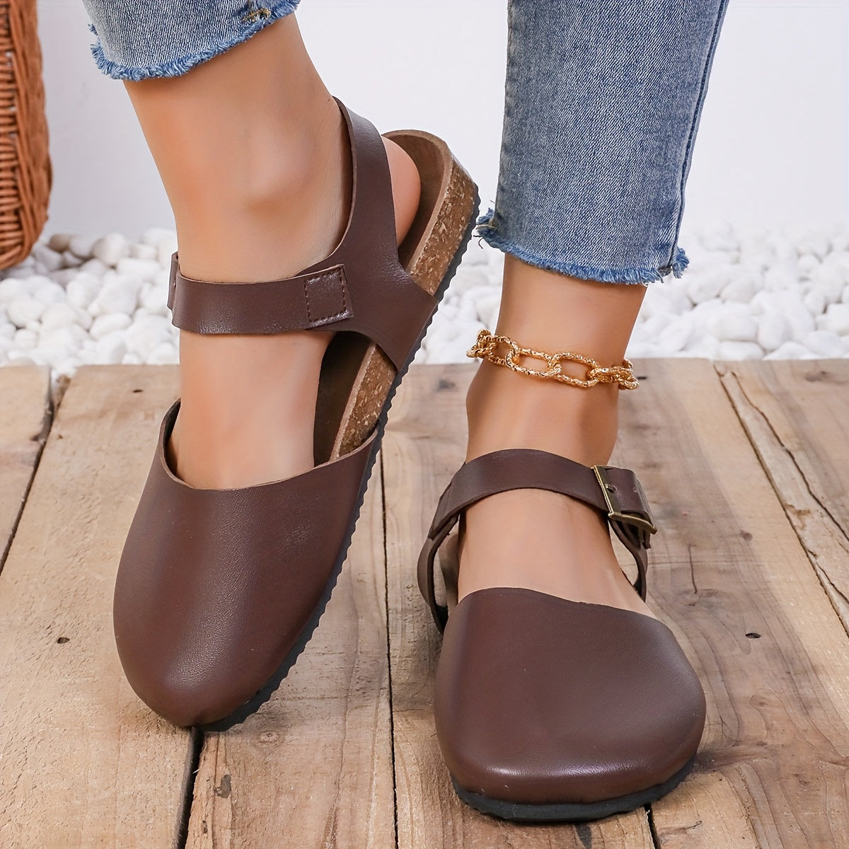Damen Slingback Sandalen Kork Geschlossene Spitze