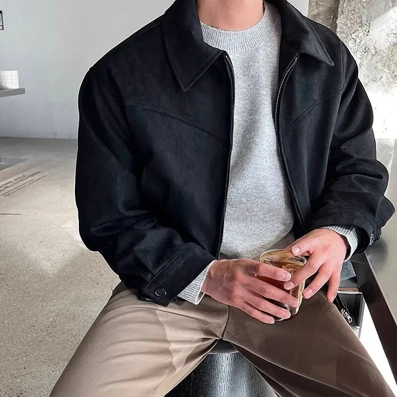 Herren Lederjacke Suede Optik Reverskragen