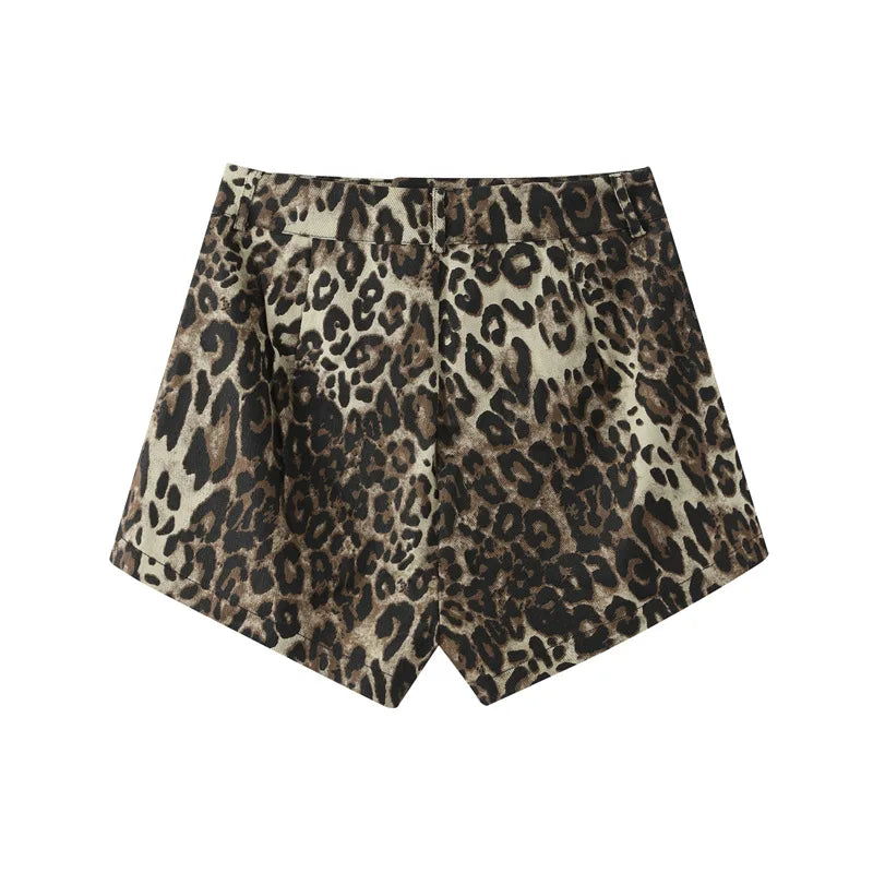 Norvielle Damen Leopard Denim Shorts
