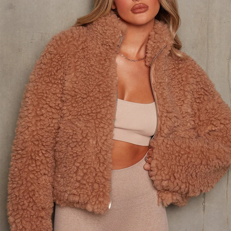 Unisex Fleecejacke Mit Taschen Hochem Kragen Warm