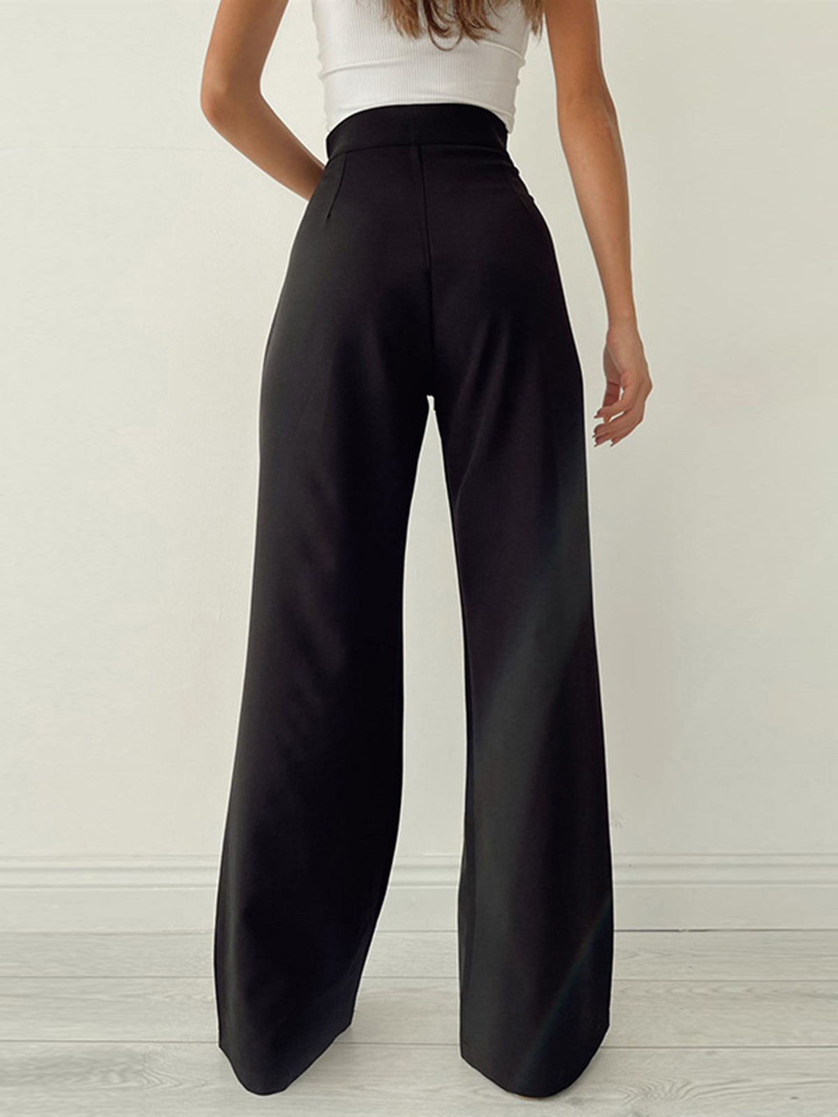 Damen Hohe Taille Pantalon Weites Bein