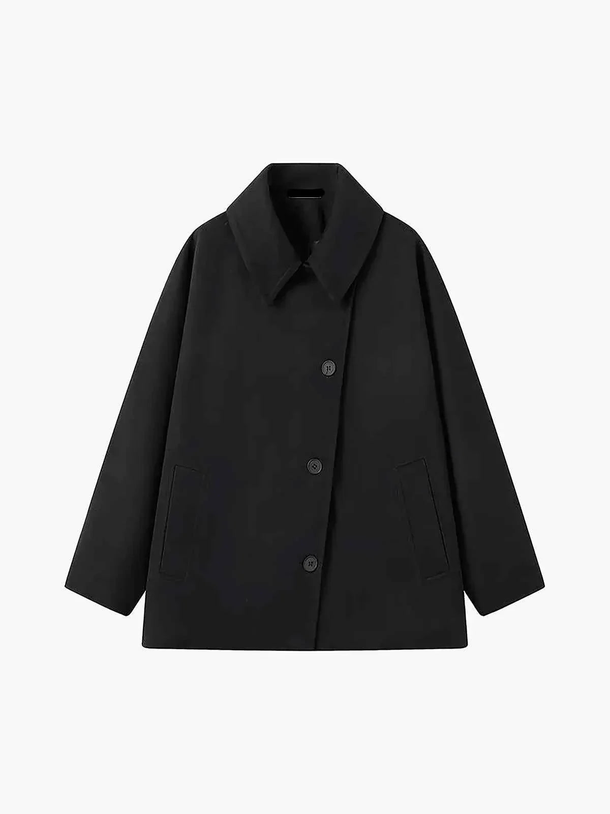 Damen Oversize Wintermantel Reverskragen Asymmetrisch