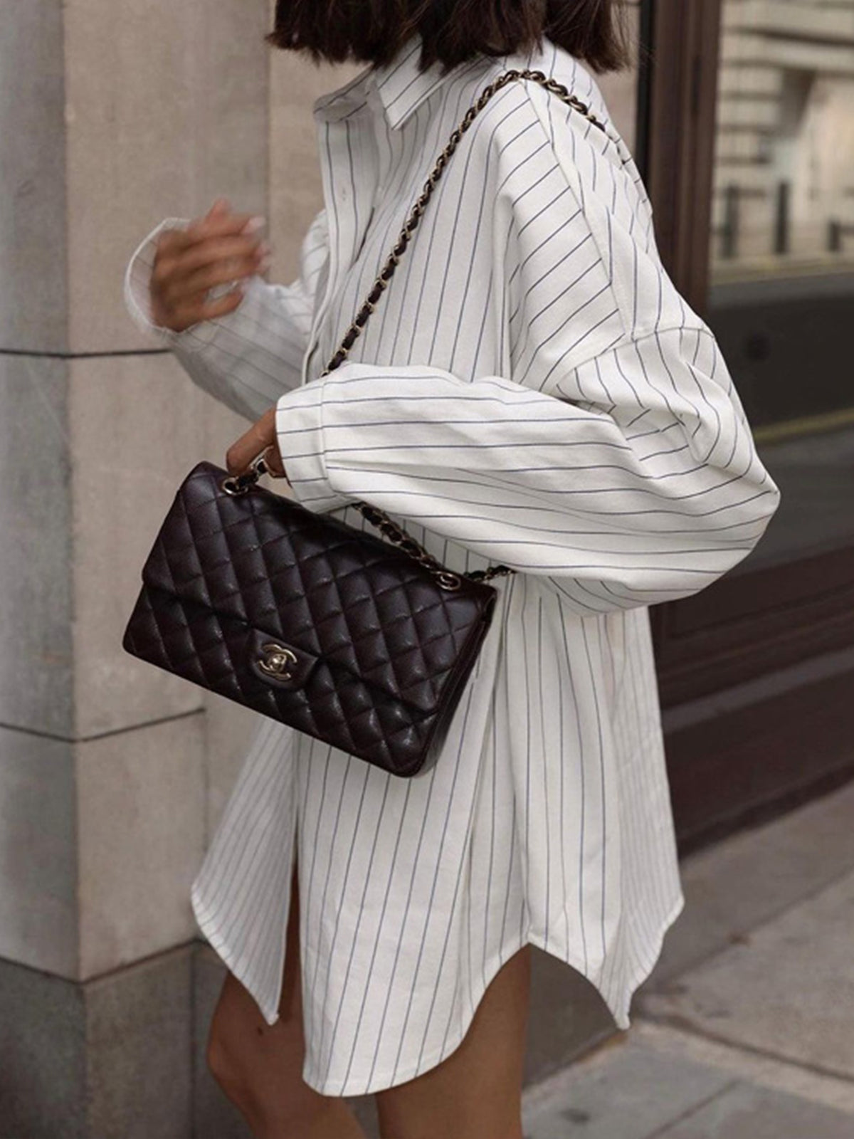 Weißes Oversized Hemdkleid Streifen Streetstyle Damenkleid