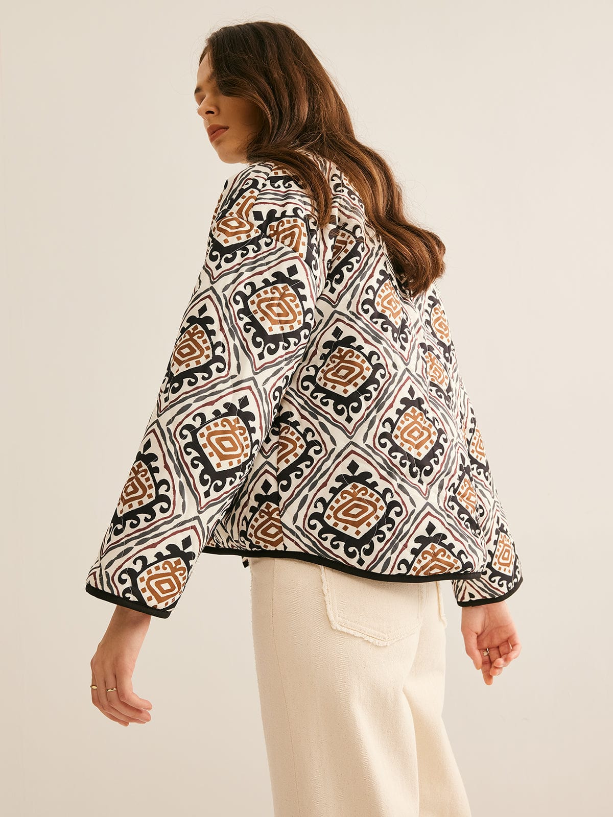 Damen Steppjacke Ethno-Muster Oversized