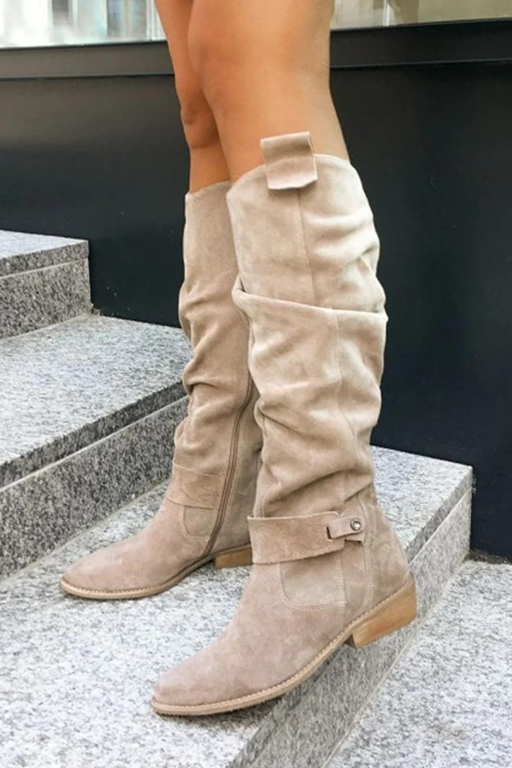 Damen Overknee Stiefel Wildleder Eleganter Blockabsatz