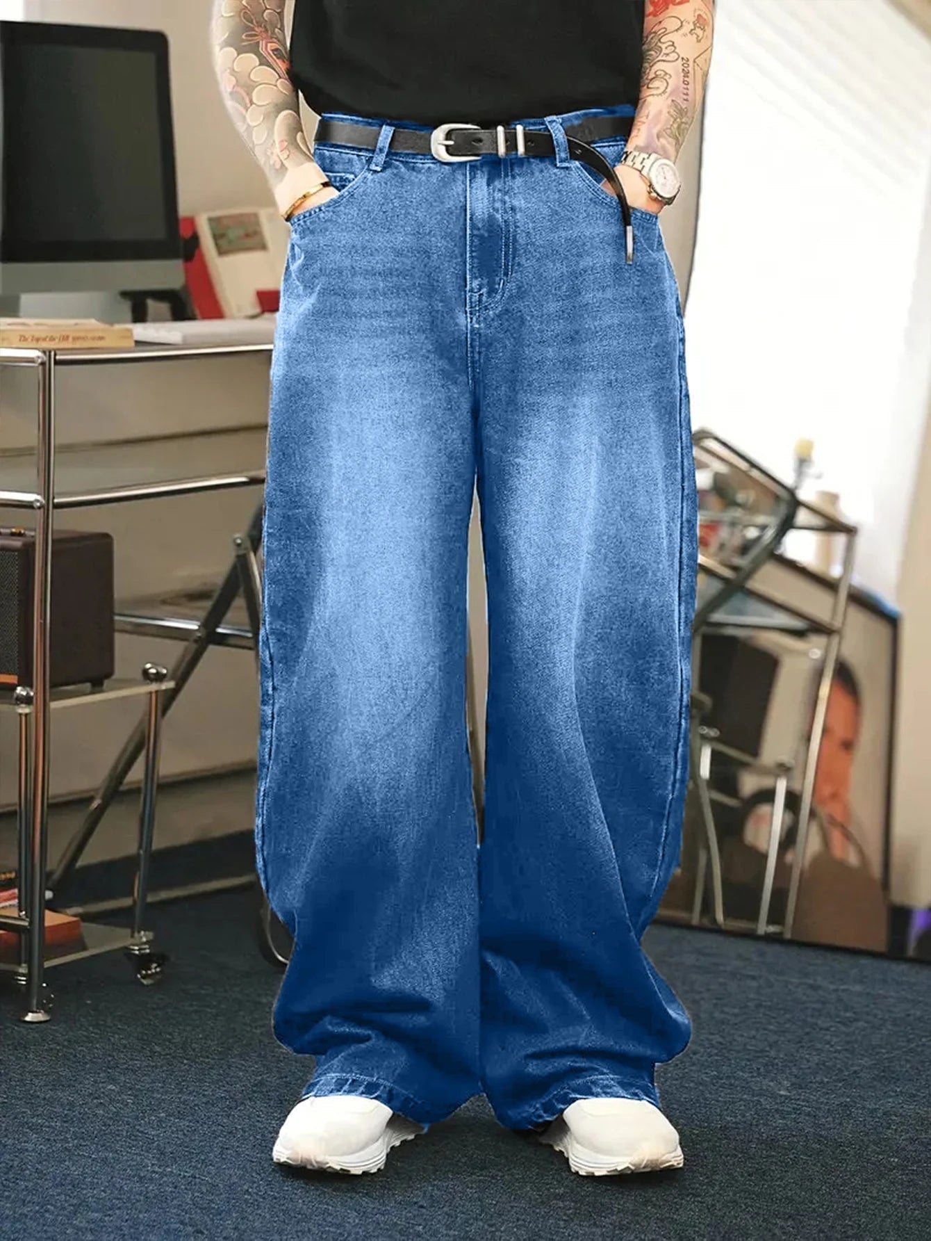 Herren Baggy Jeans Lockerer Schnitt Vintage Look