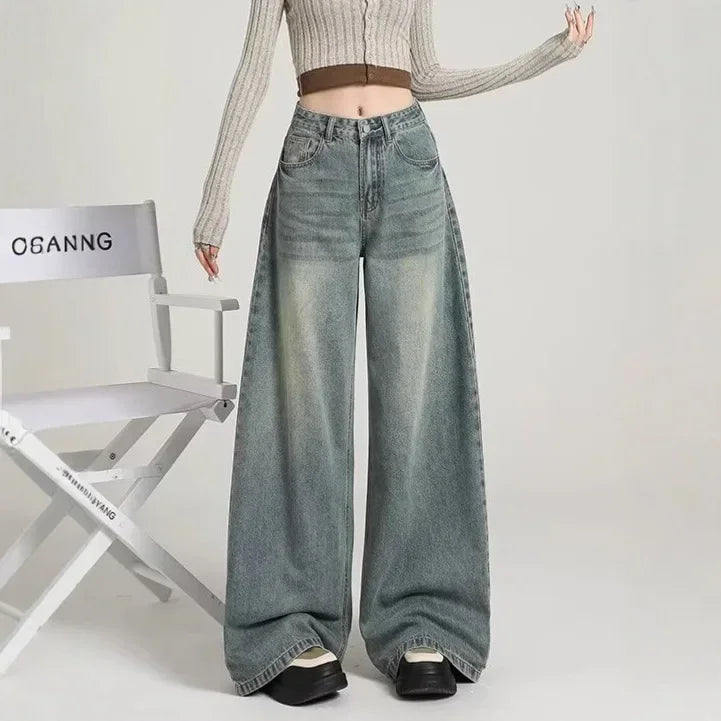Damen Baggy-Jeans Hochgeschnitten Lässig