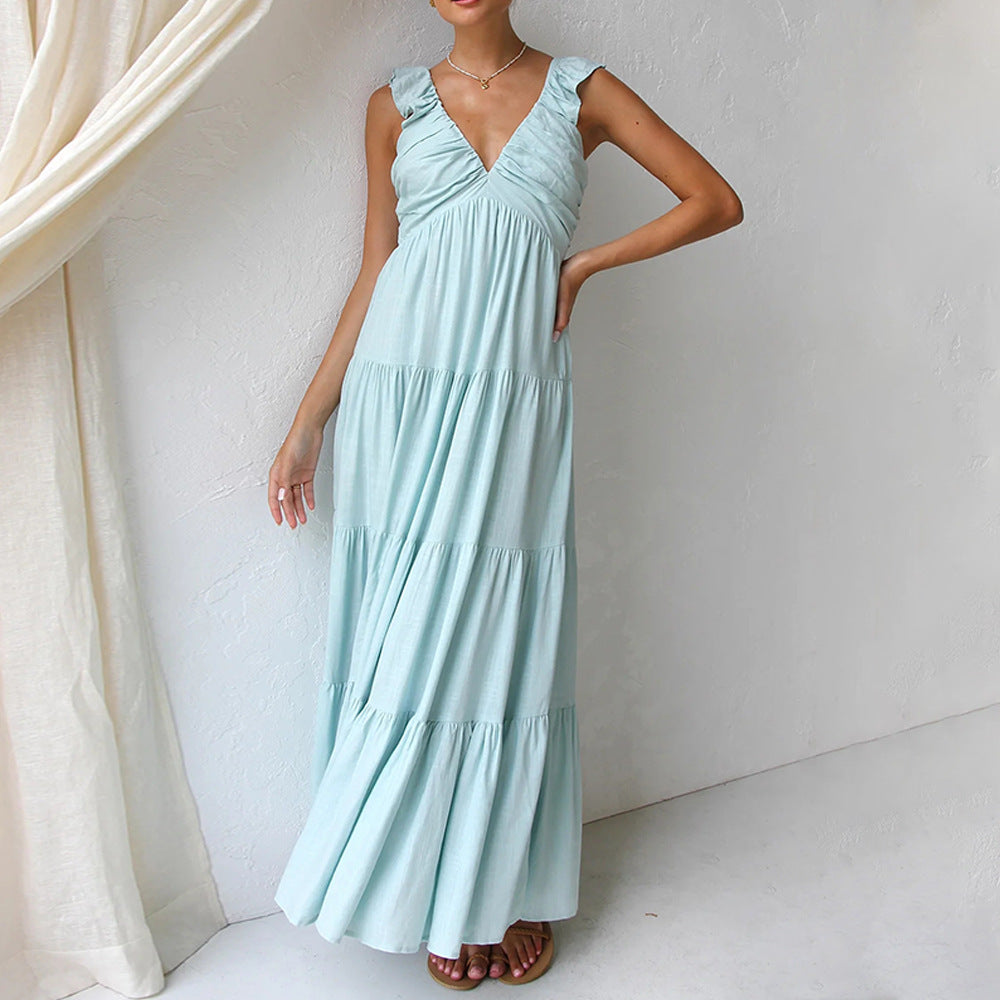 Baumwoll-Leinen Spitzenkleid ohne Ärmel von Elarova
