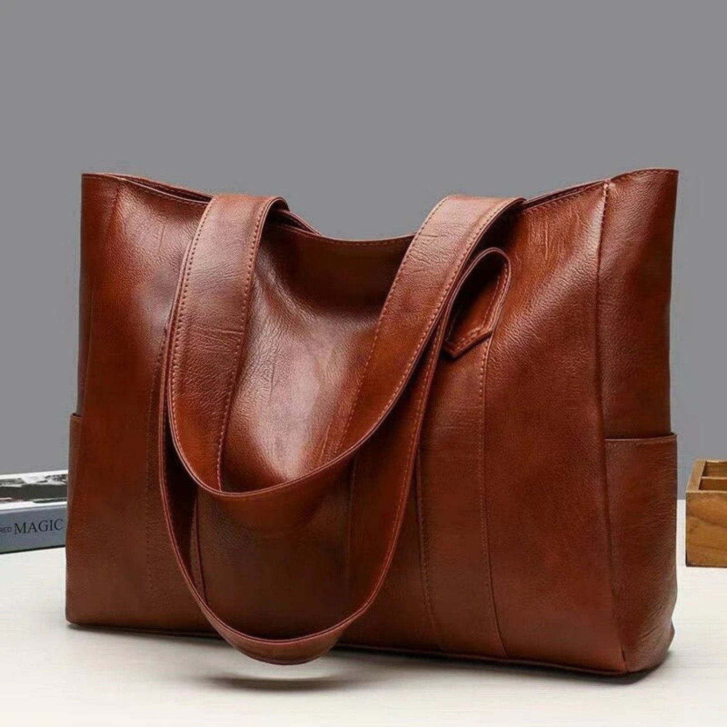 Damen Vintage Schultertasche Leder Retro-Look