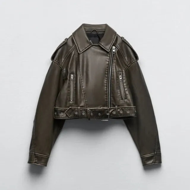 Damen Bikerjacke Kurz Reißverschluss