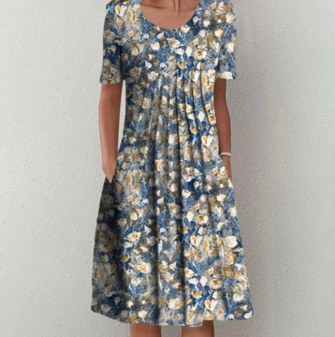 Damen Midi Kleid Musterdruk mit Linienführung