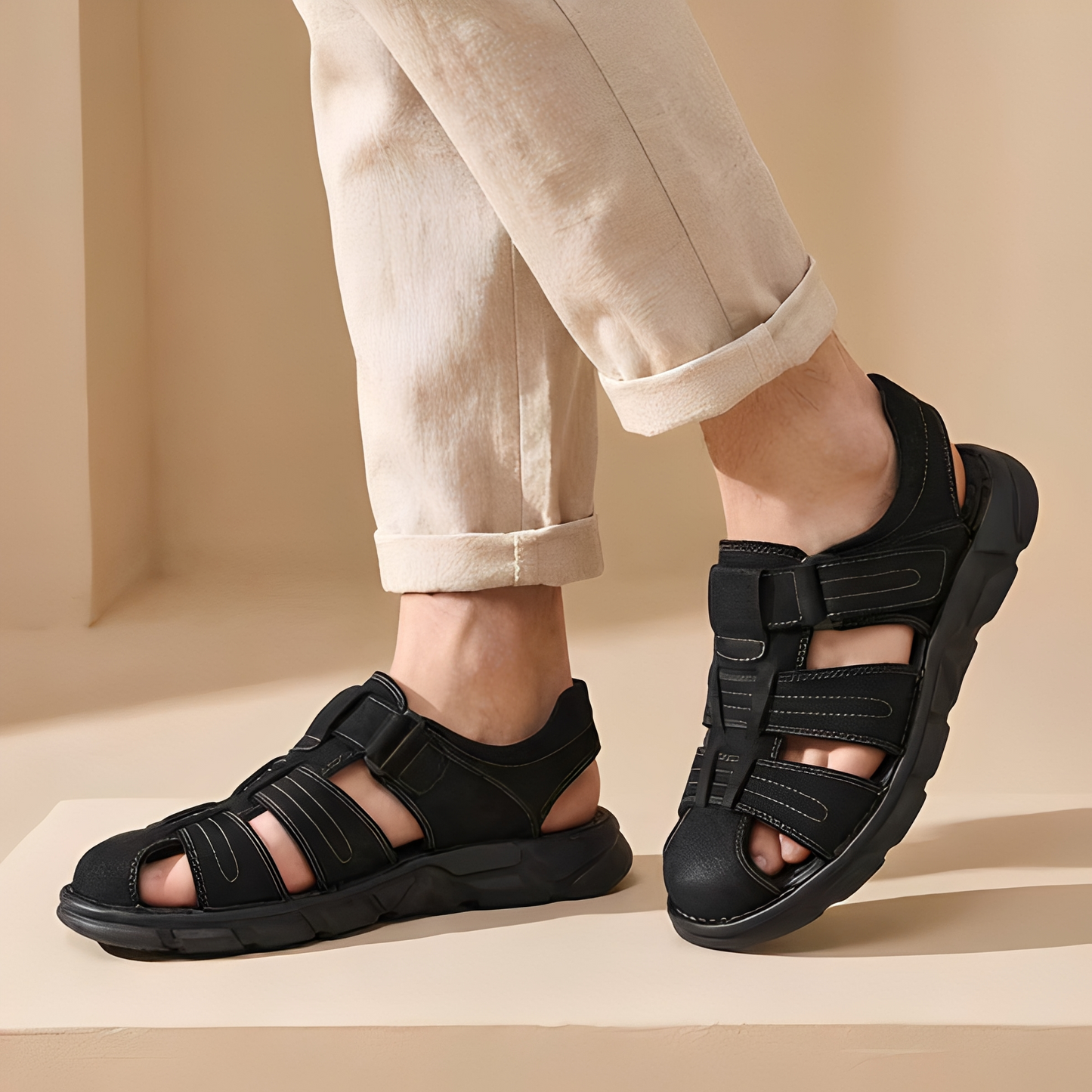 Herren Sandalen Komfort Leder Beige