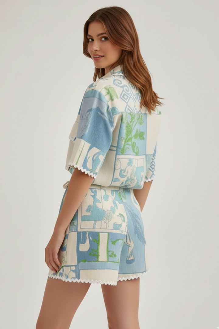 Damen Zweiteiler Set Patchwork Shorts