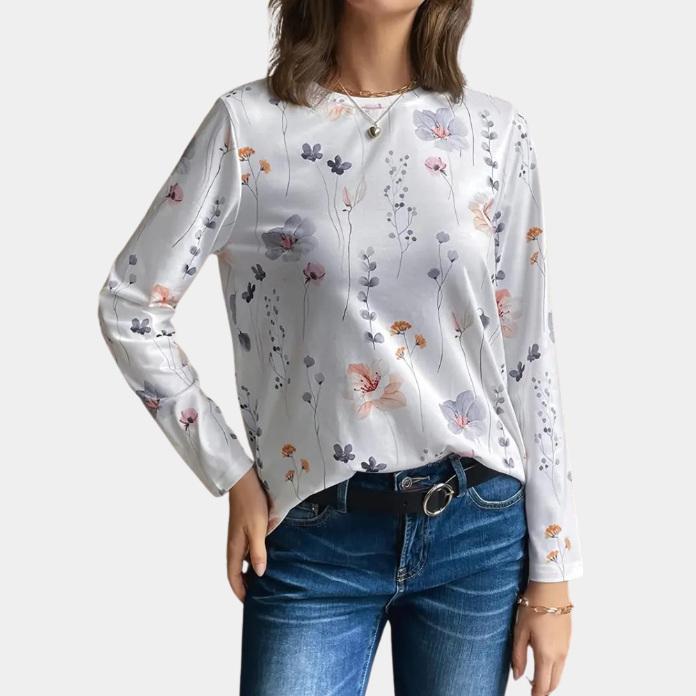 Damen Langarmshirt Blumenmuster