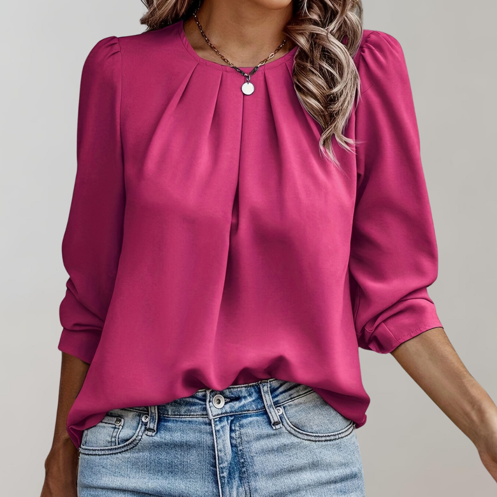 Norvielle Damen Bluse Falten Puffärmel