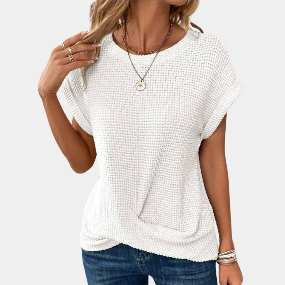 Damen Rundhals-Shirt Texturiert Weiß