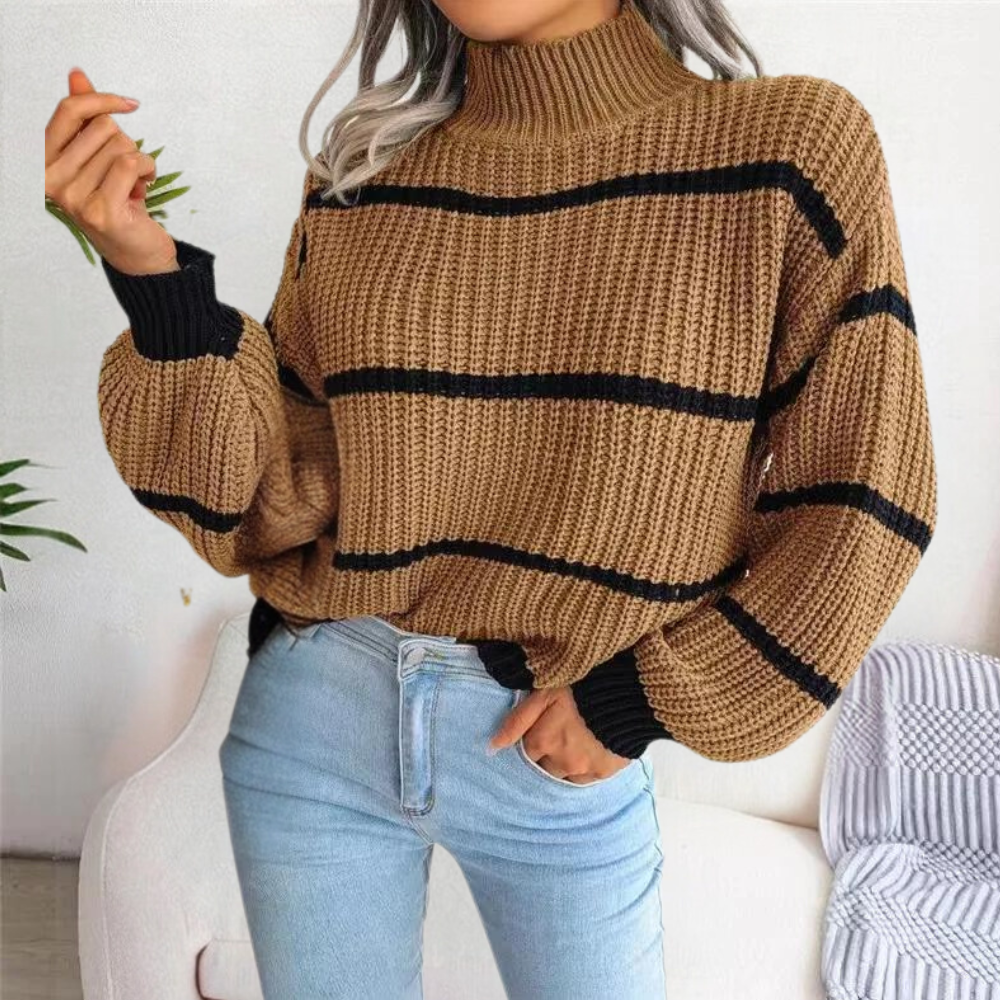 Norvielle Damen Pullover Weich Hohem Ausschnitt