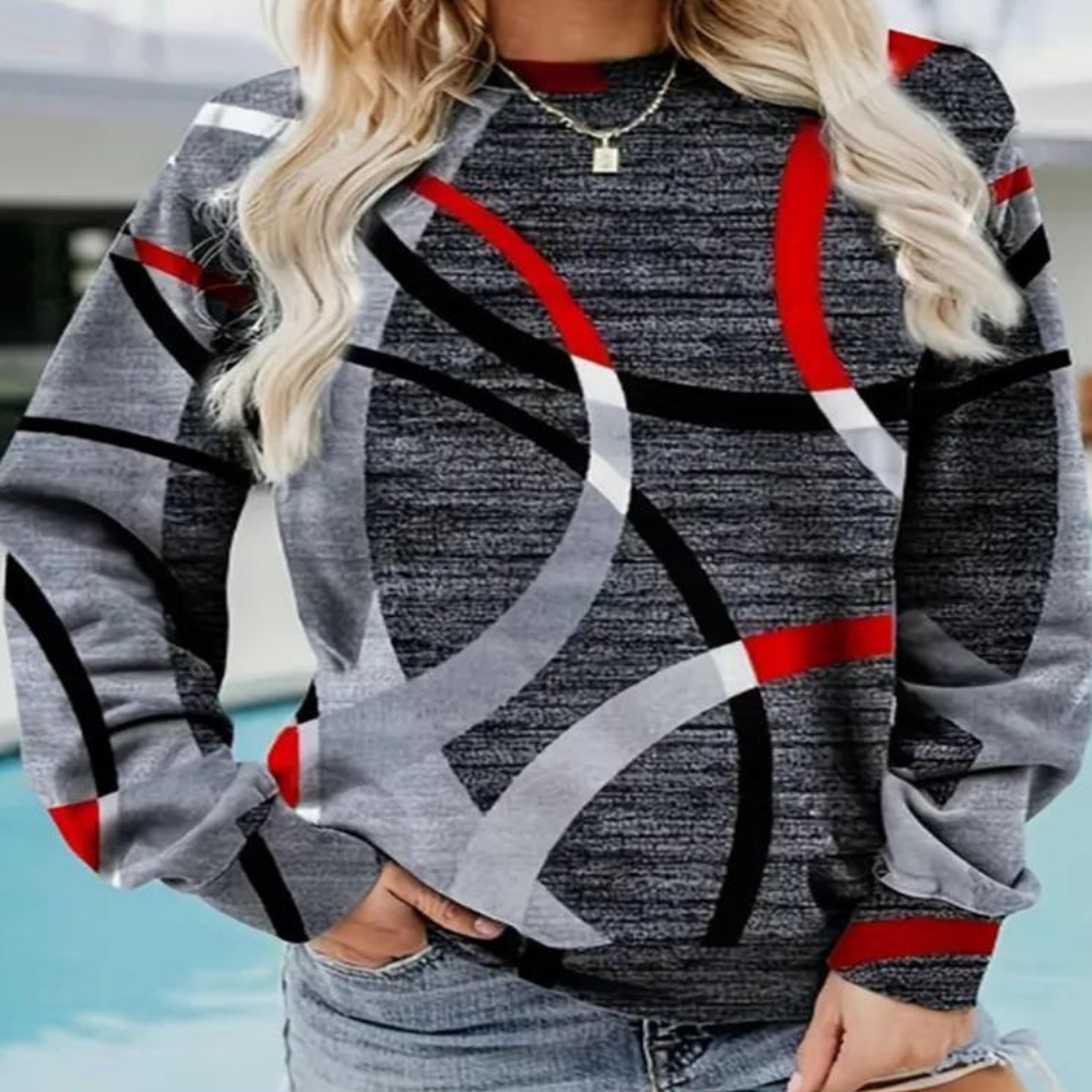 Norvielle Damen Sweatshirt Chevron-Muster Weich Beige