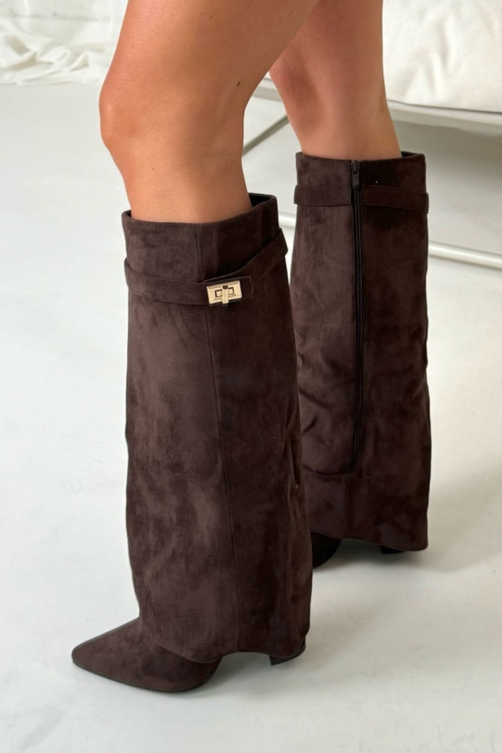 Damen Stiefel Hoch Klappe Weicher Blockabsatz