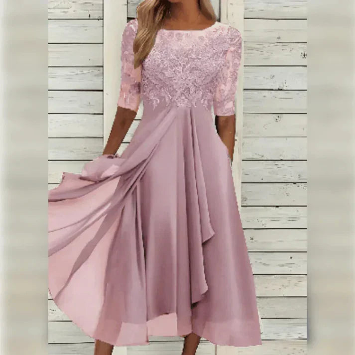 Norvielle Damen Midikleid Spitze Chiffon