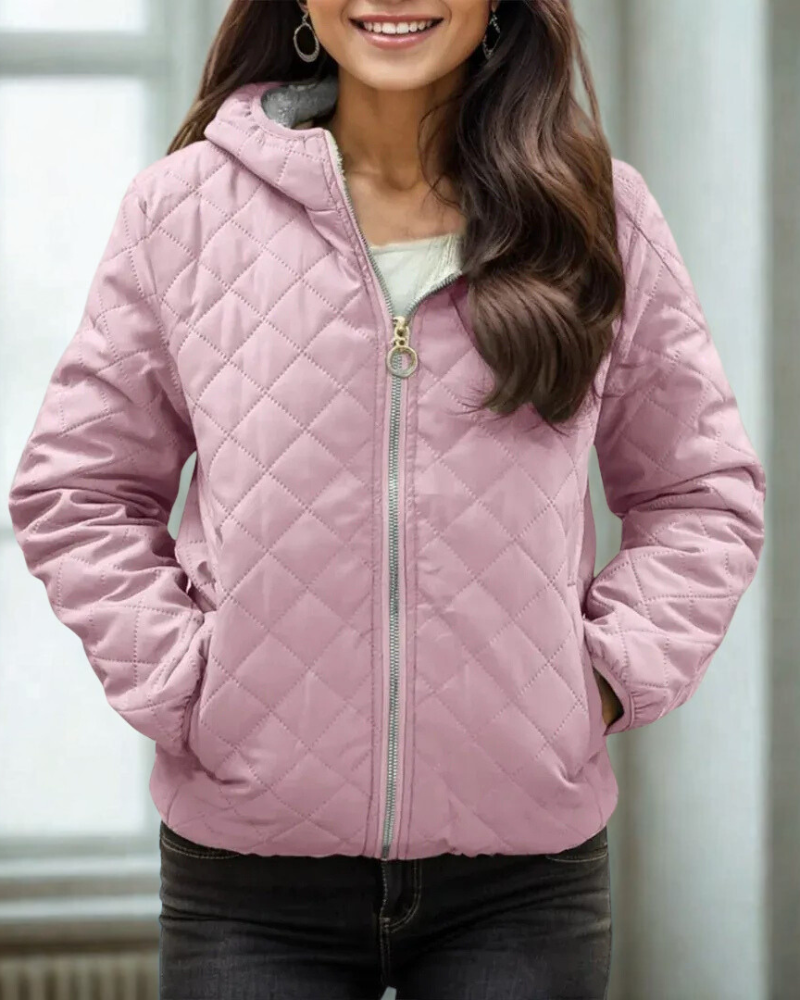 Damen Steppjacke Fleecegefüttert Kapuze Relaxed Fit