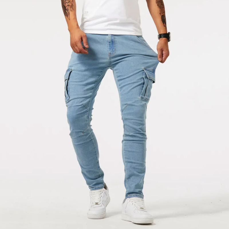 Cargo Jeans - Slim Fit - Stretch - Skinny Jeans - Herrenjeans-Hellblau-S-Chaps Herrenmode
