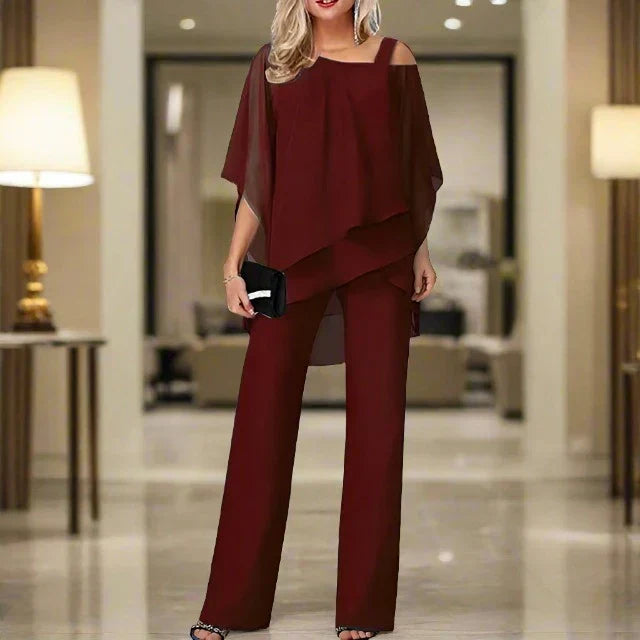 Eleganter Damen Chiffon Abendzweiteiler