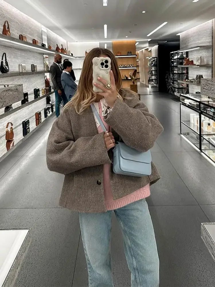 Damen Übergangsjacke Weicher Stoff Oversized Beige
