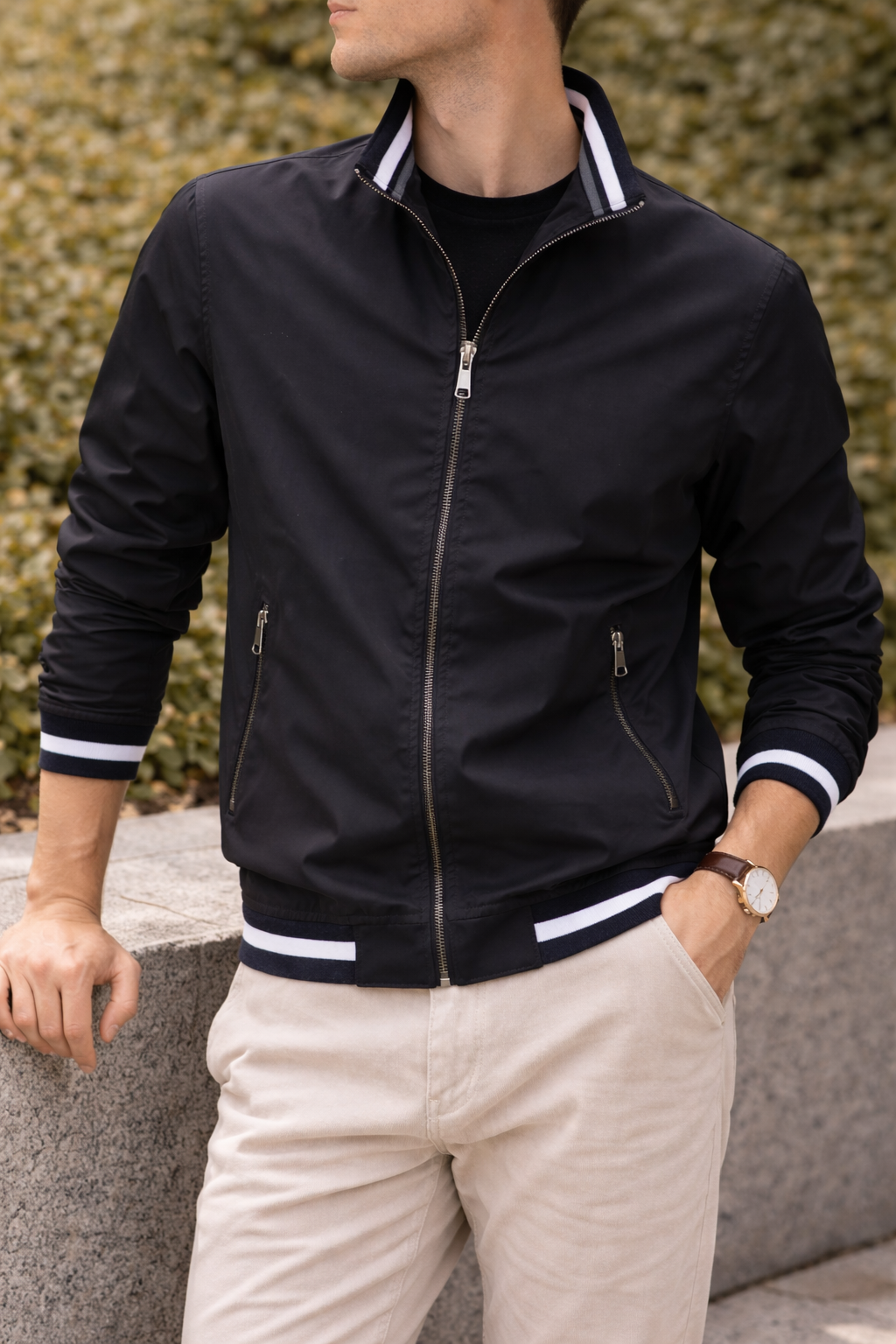Herren Leichte Jacke Reißverschluss Stehkragen