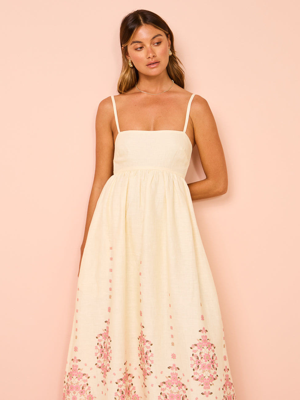 Damen Maxikleid Stickerei Spaghettiträger Boho Stil