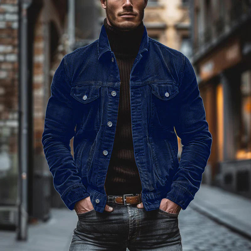 Cordjacke | Mit Knöpfen | Reguläre Passform | Übergangsjacke | Herrenjacke-Blau-S-Chaps Herrenmode