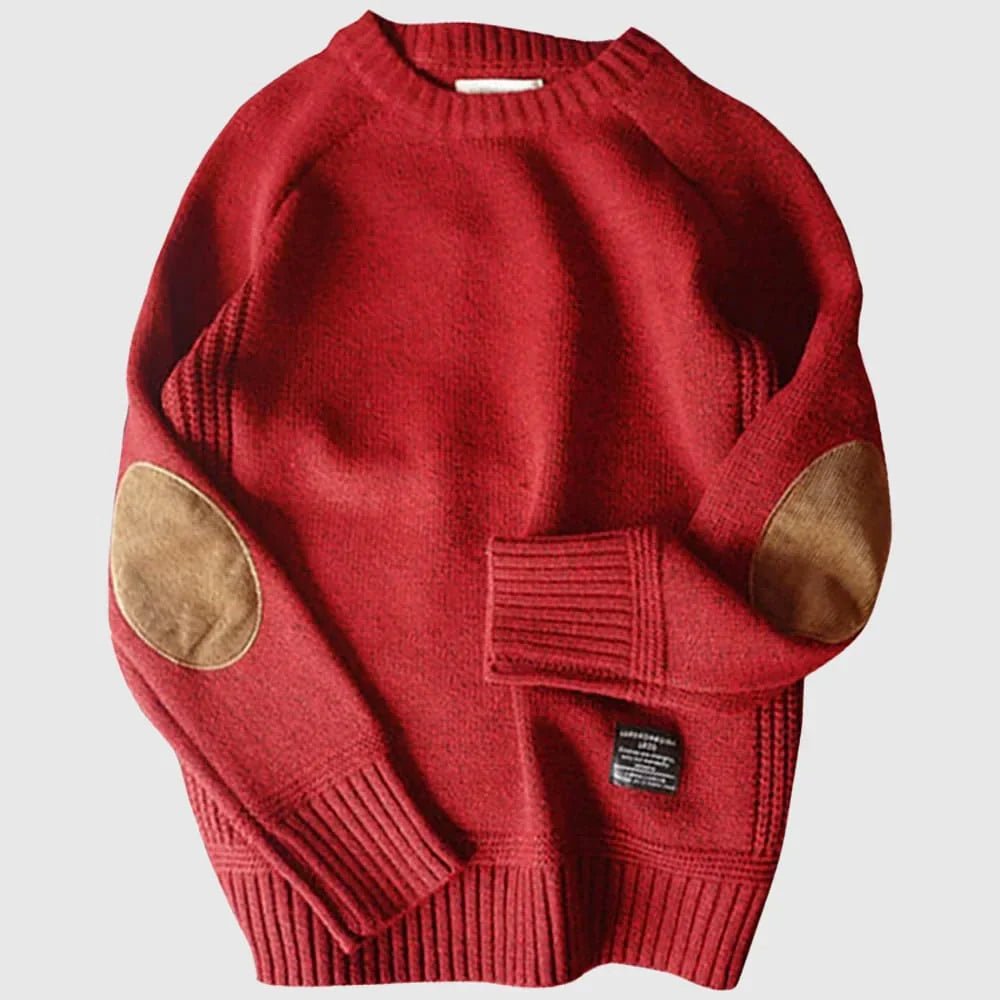 Herren Pullover Lange Ärmel Corduroy Ellenbogenpatches Beige