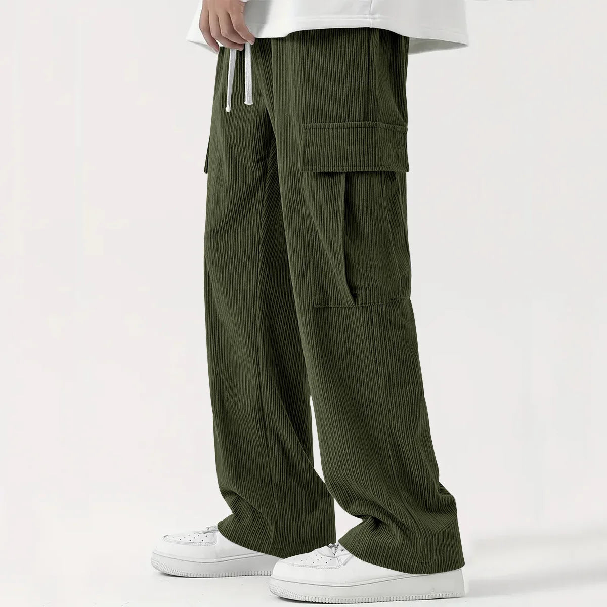 Herren Cordhose Lockere Passform Flexibler Bund Vollständige Länge