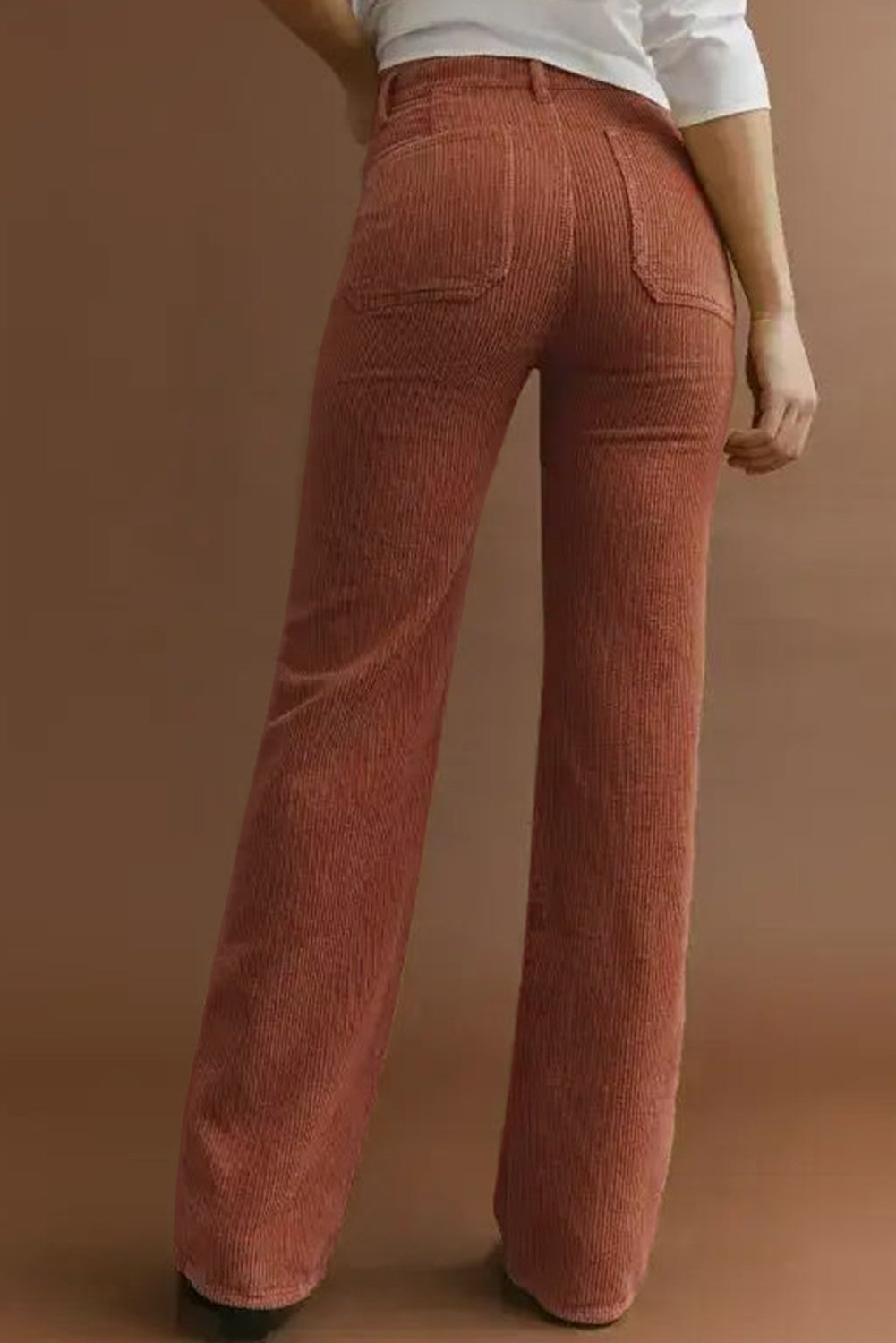 Damen Cordhosen Hohe Taille Lässig Beige - Norvielle