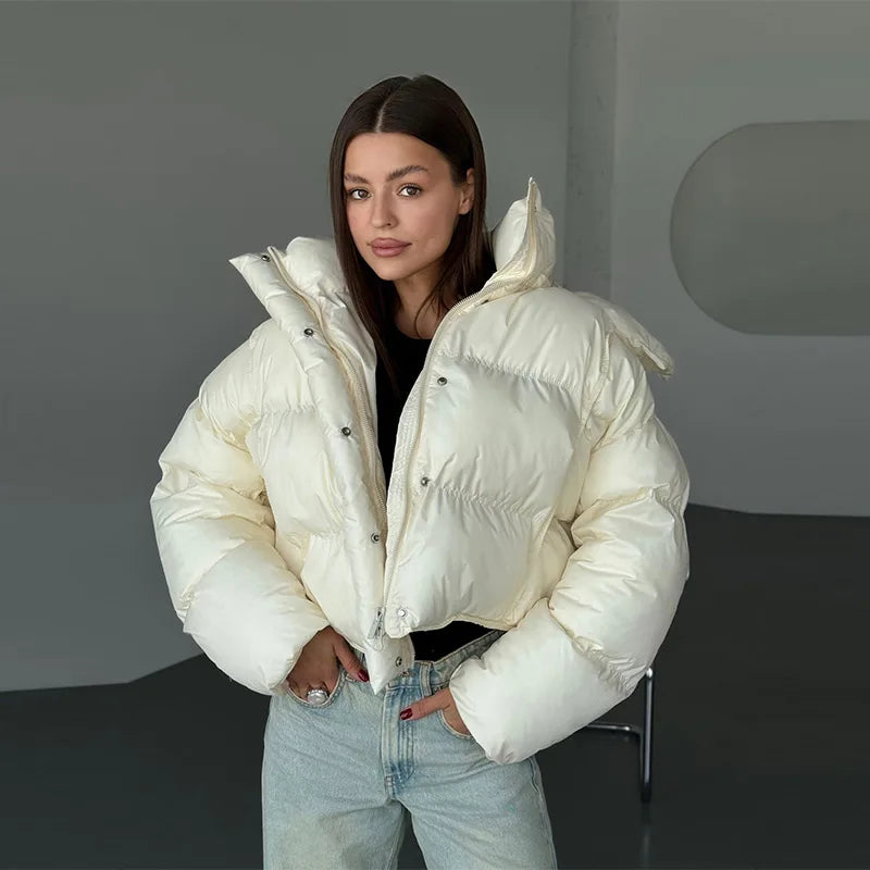 Damen Cropped Pufferjacke Kapuze