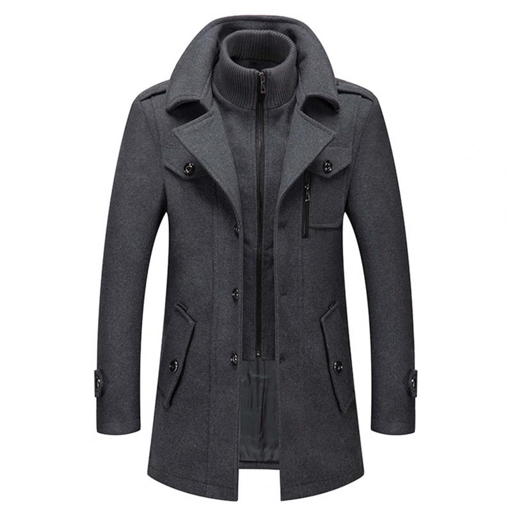 Herren Trenchcoat Wollmantel Doppelkragen
