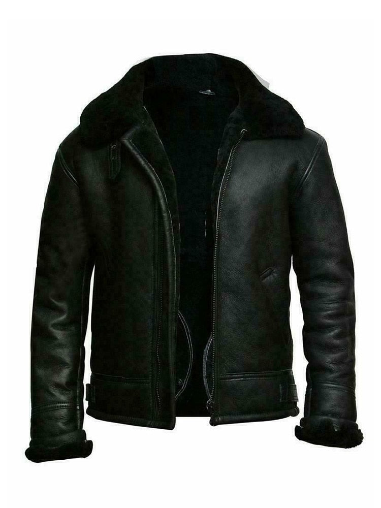 Herren Lederjacke Slim Fit Schaffell gefüttert Kurz Reißverschluss