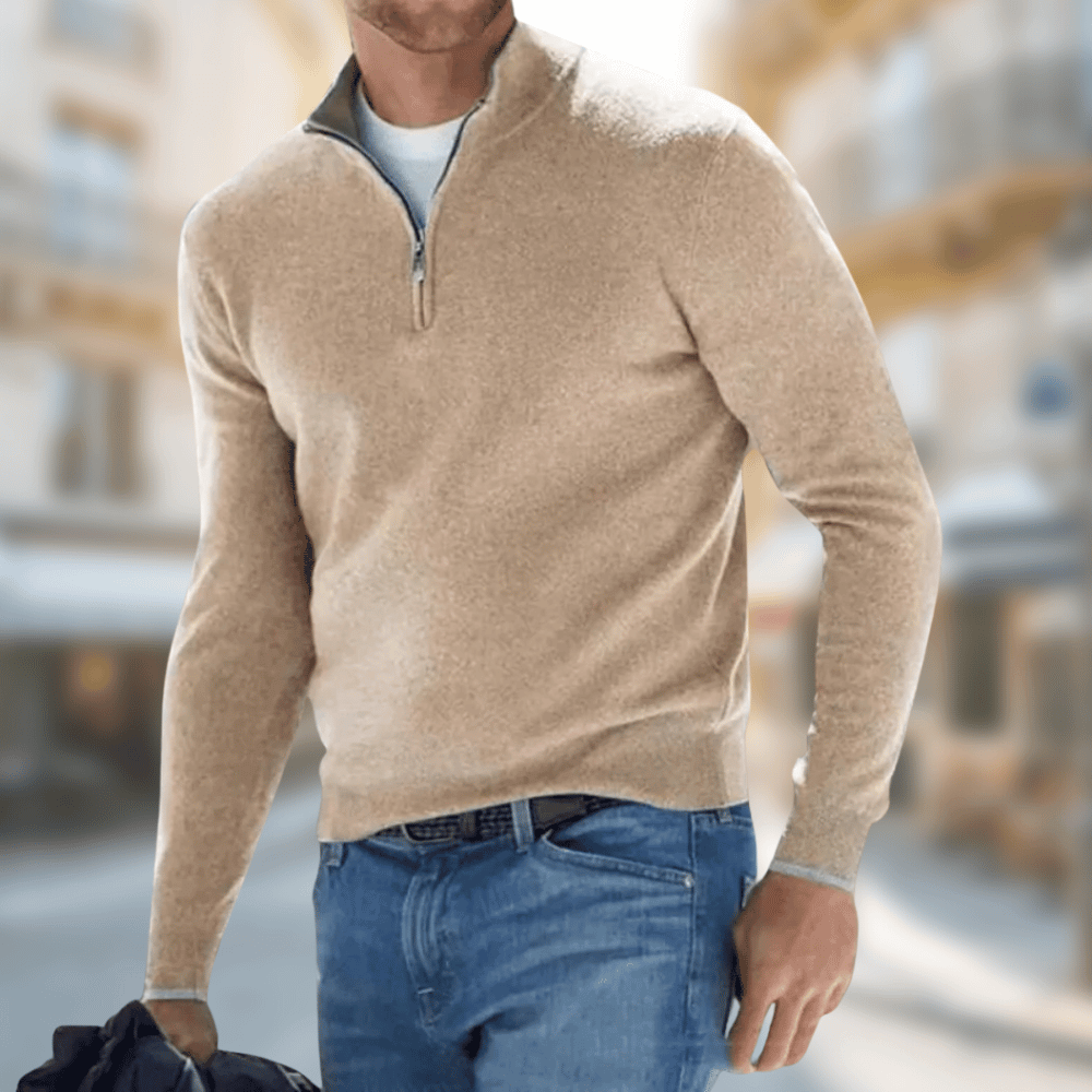 Herren Freizeitpullover Reißverschluss V-Ausschnitt