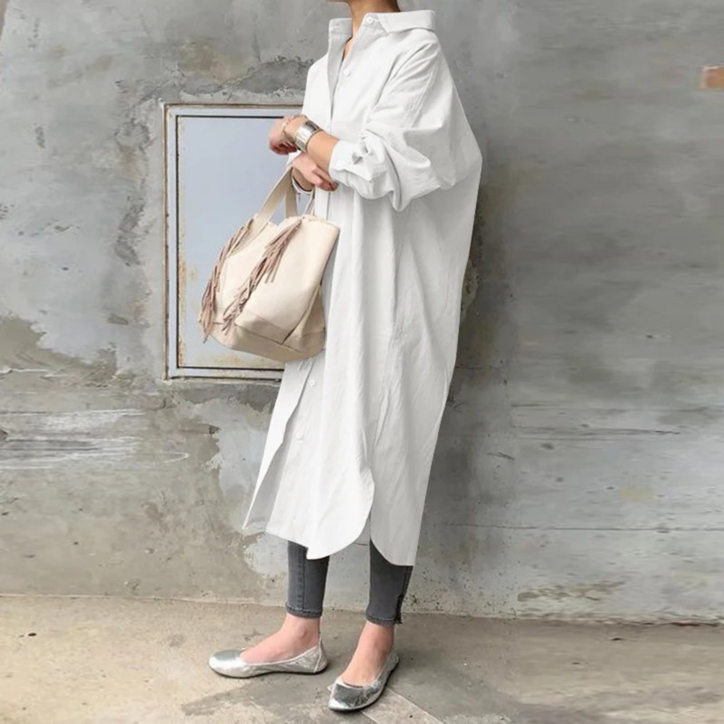 Norvielle Damen Blusenkleid mit Kragen Lang - Norvielle