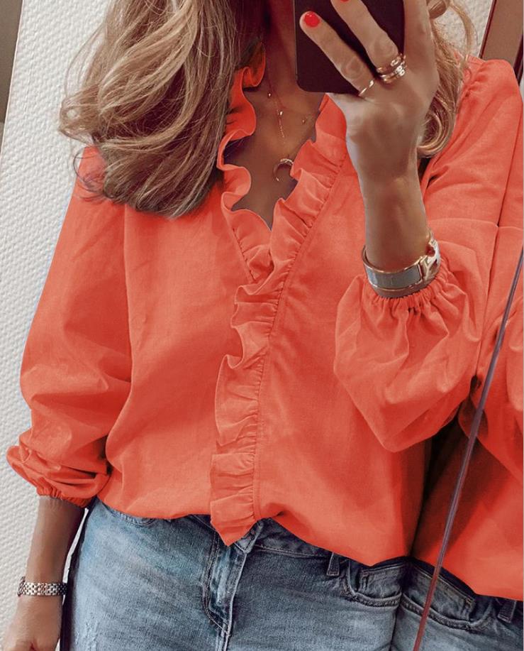 Elarova | Bluse mit Rüschen und V-Ausschnitt