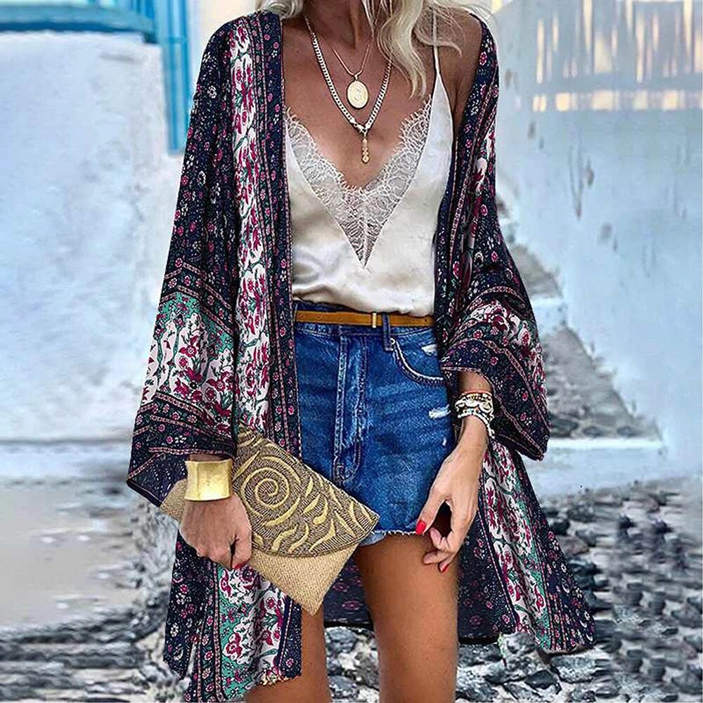 Elarova | Damen Cardigan In Voller Länge Kimono Stil