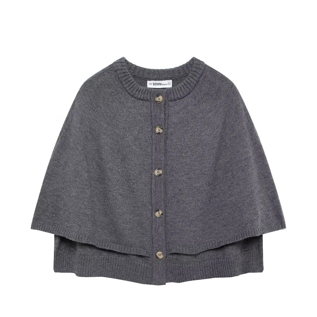 Elarova | Damen weiches StrickCape mit Knöpfen