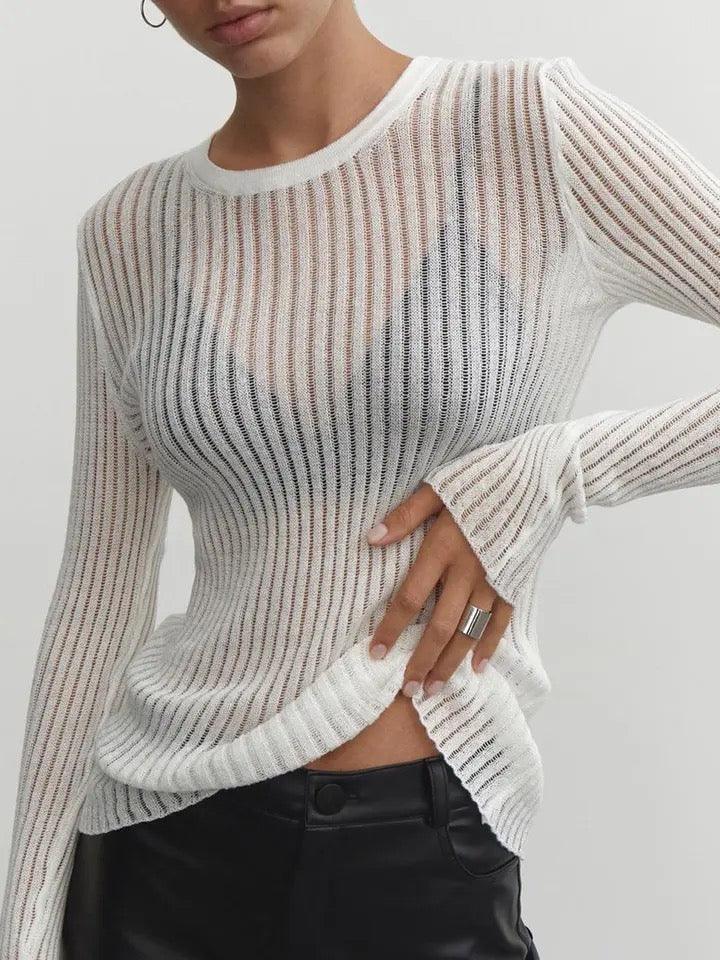 Elarova | Elegantes gestreiftes durchsichtiges Top