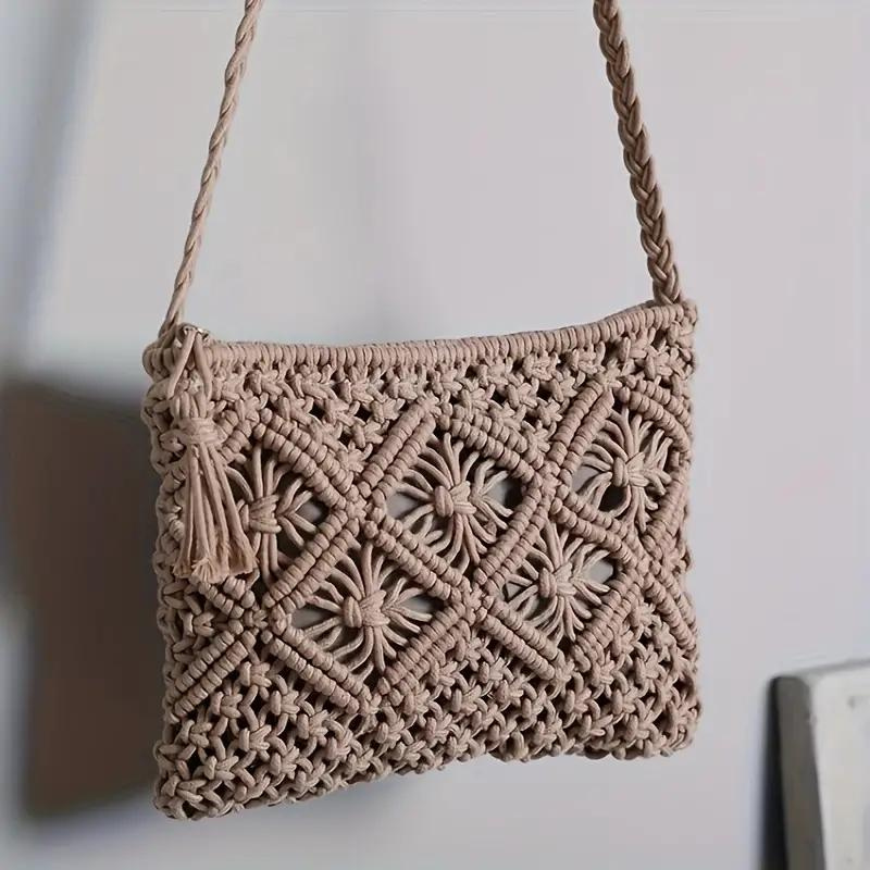 Elarova | Häkeltasche, Quaste, gewebt, Crossbody Bag, Umhängetasche