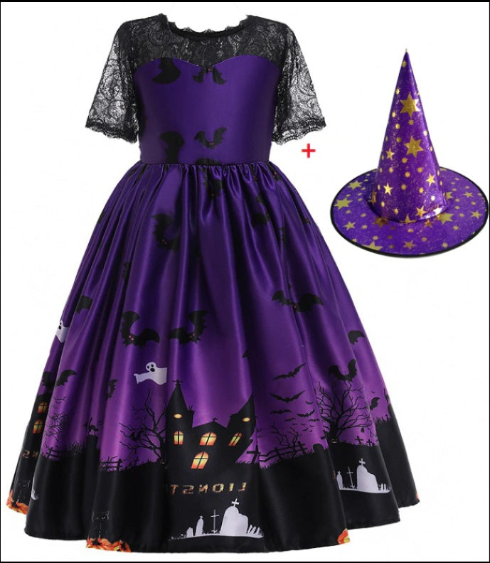 Elarova Halloween Prinzessin Kleid mit Halloween-Druck