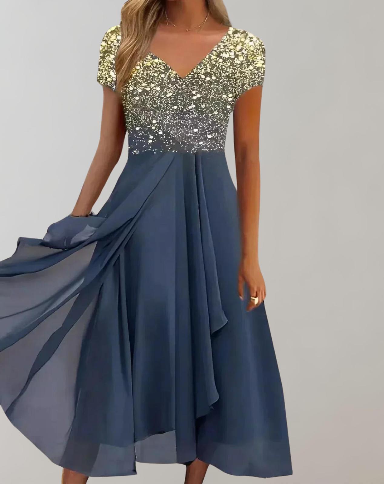 Elarova | Kleid mit leuchtenden Blumen | Abendkleid für Damen | Glänzendes Topkleid