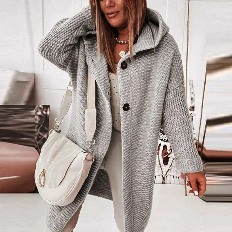 Elarova | Lange warme Strickjacke mit Kapuze