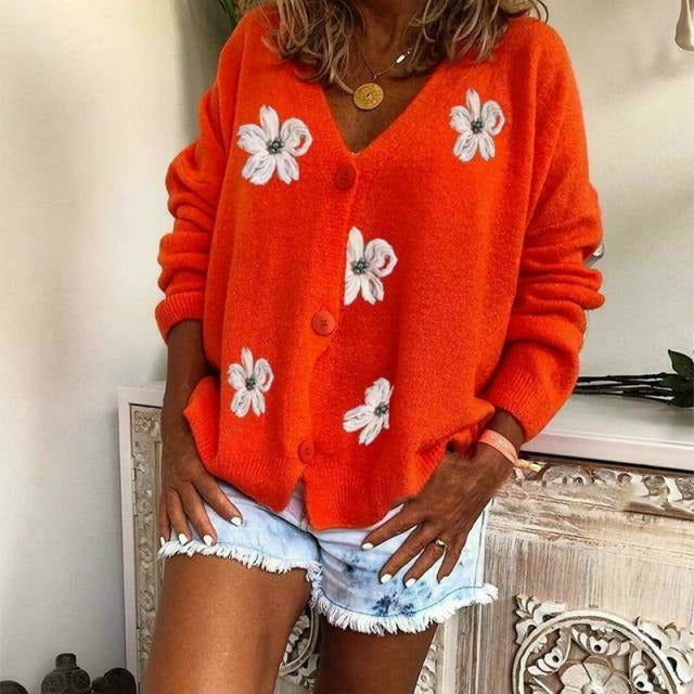 Elarova | Lässiger Cardigan Mit Blumenstickerei